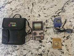 Nintendo Game Boy Color Atomic Purple Bundle Pokemon Gold Case AC Adapter Tested